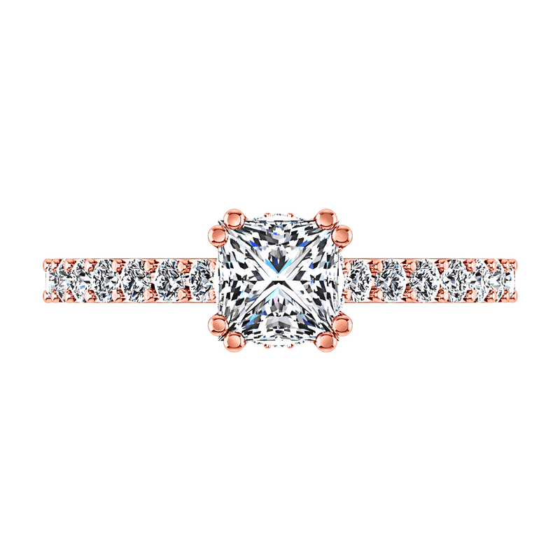 Pave Diamond Princess Cut Engagement Ring Jasmine 14K Rose Gold