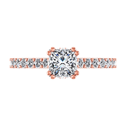 Pave Diamond Princess Cut Engagement Ring Jasmine 14K Rose Gold