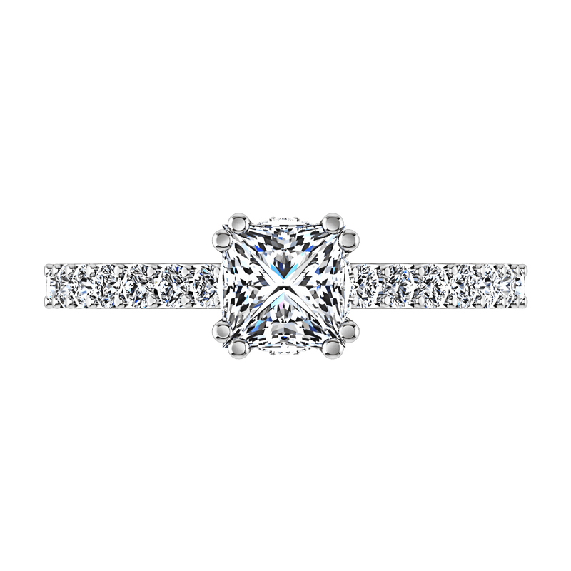 Pave Princess Cut Diamond Engagement Ring Jasmine 14K White Gold
