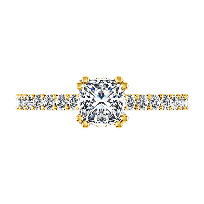 Pave Princess Cut Engagement Ring Jasmine 14K Yellow Gold