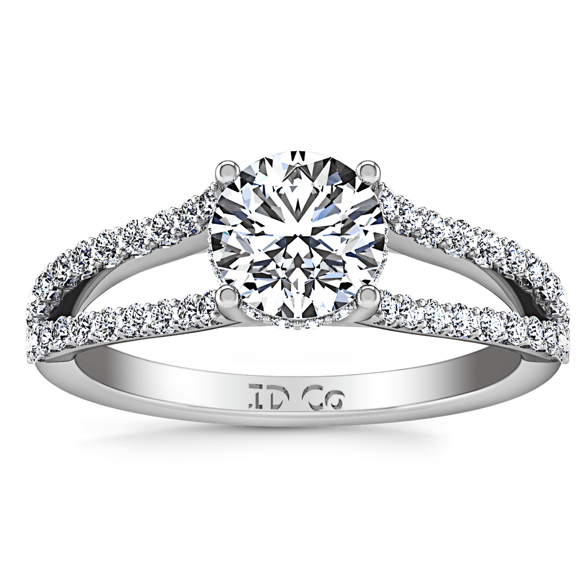 Round Diamond Pave Engagement Ring Fantasia 14K White Gold