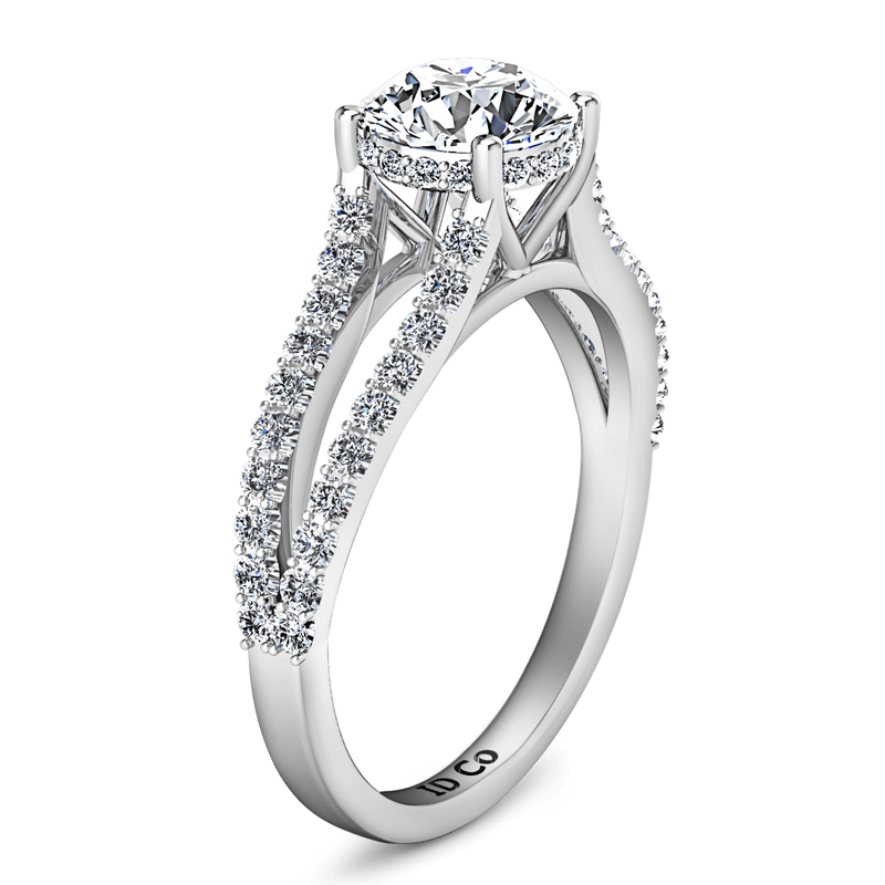Round Diamond Pave Engagement Ring Fantasia 14K White Gold