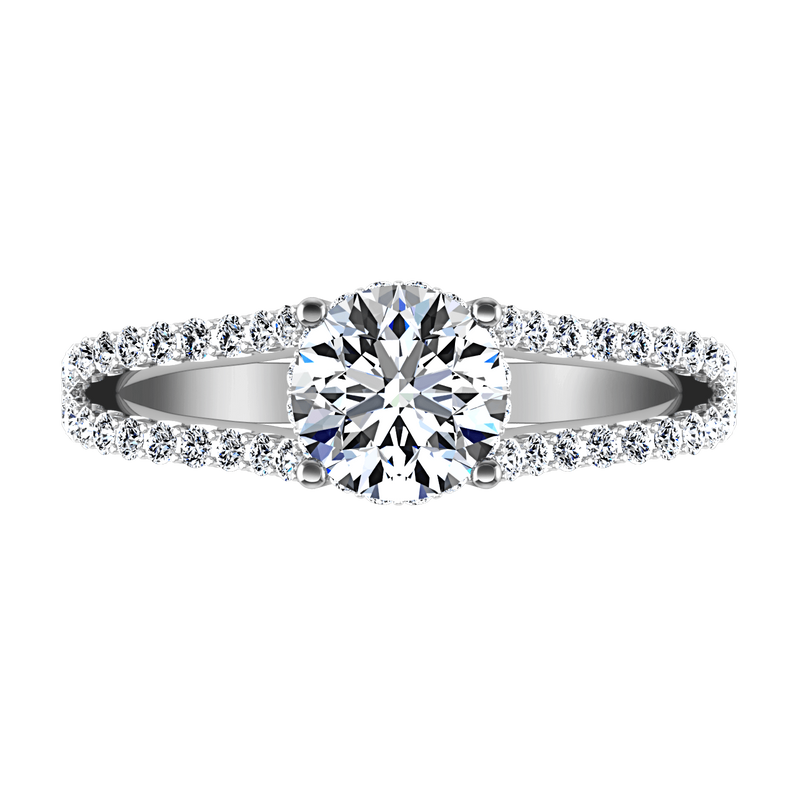 Round Diamond Pave Engagement Ring Fantasia 14K White Gold