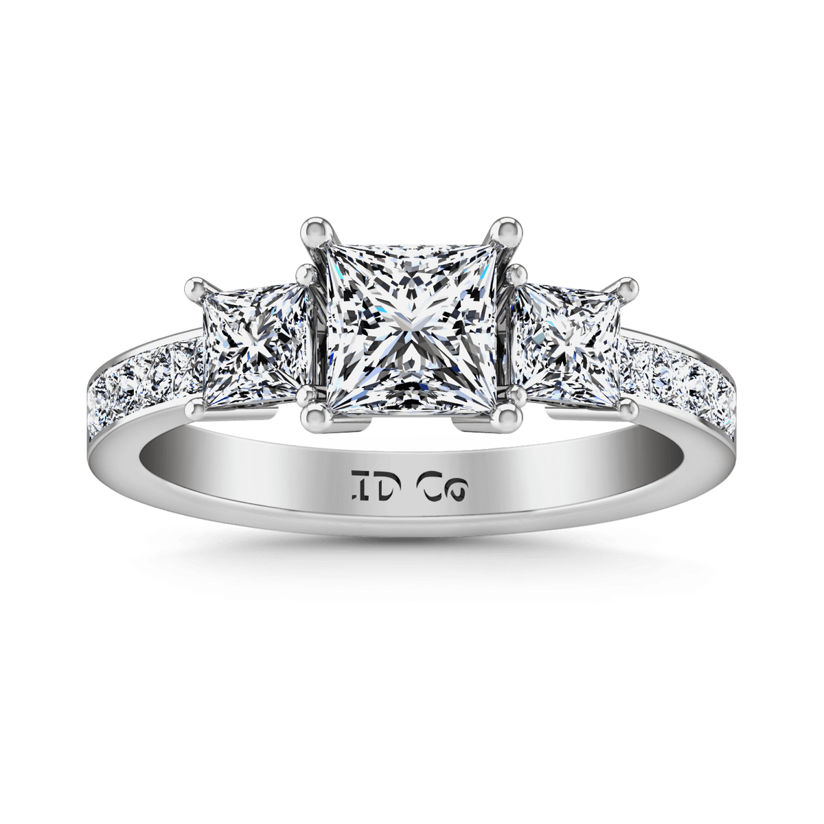 Three Stone Princess Cut Diamond Engagement Ring Rebecca 14K White Gold