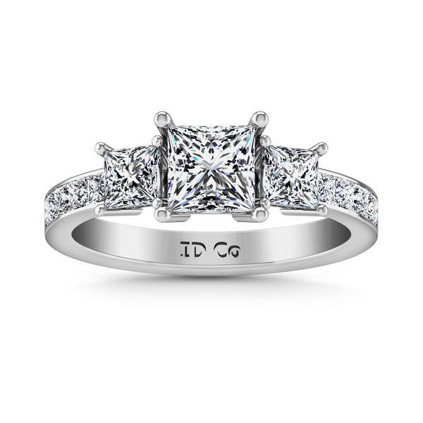 Three Stone Princess Cut Diamond Engagement Ring Rebecca 14K White Gold