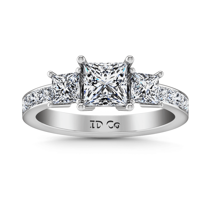 Three Stone Princess Cut Diamond Engagement Ring Rebecca 14K White Gold