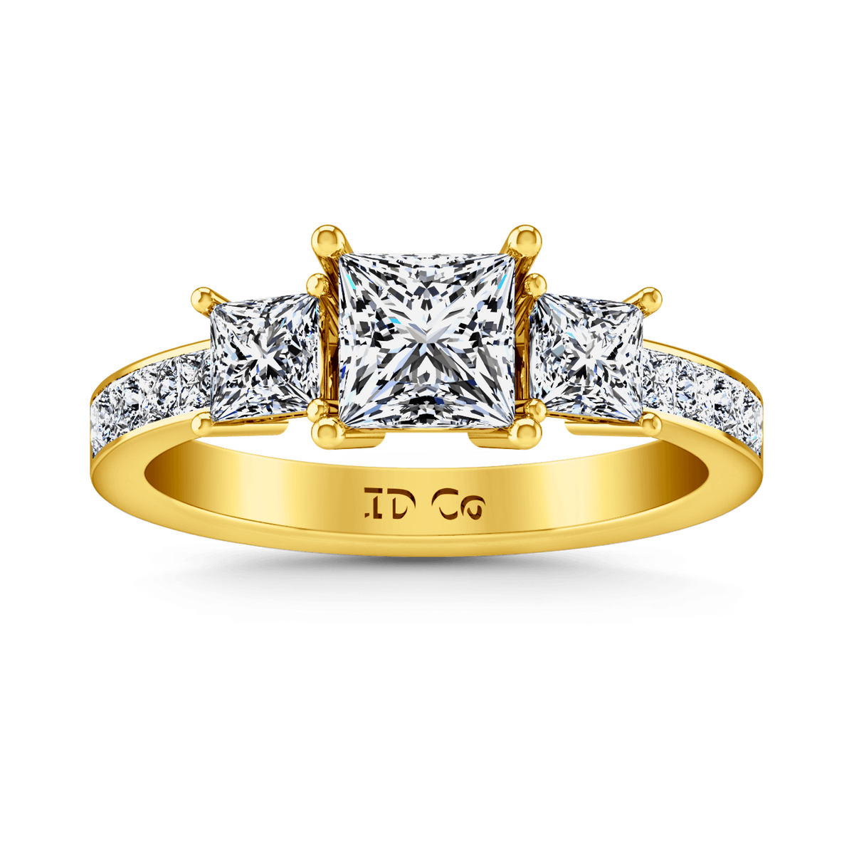 Three Stone Diamond Princess Cut Engagement Ring Rebecca 14K Yellow Gold