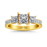 Three Stone Diamond Princess Cut Engagement Ring Rebecca 14K Yellow Gold