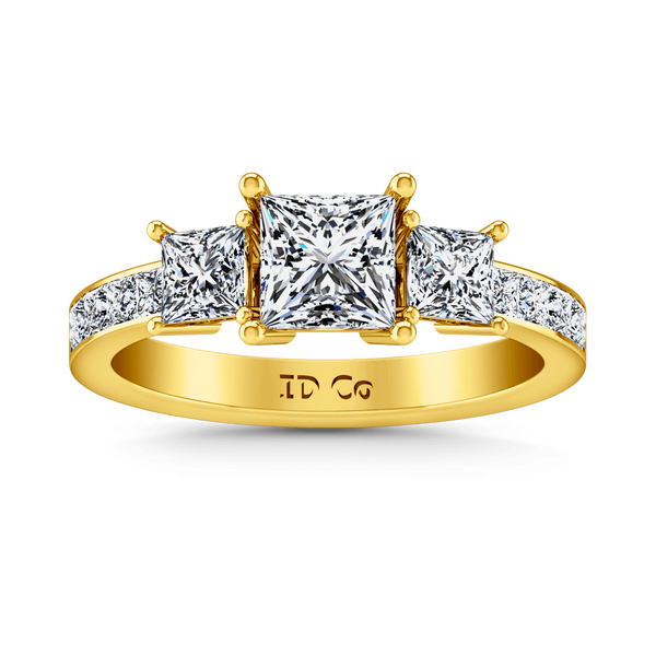 Three Stone Diamond Princess Cut Engagement Ring Rebecca 14K Yellow Gold