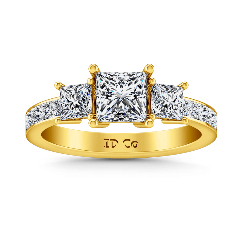 Three Stone Diamond Princess Cut Engagement Ring Rebecca 14K Yellow Gold