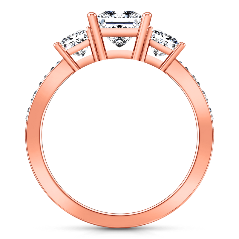 Three Stone Princess Cut Engagement Ring Rebecca 14K Rose Gold