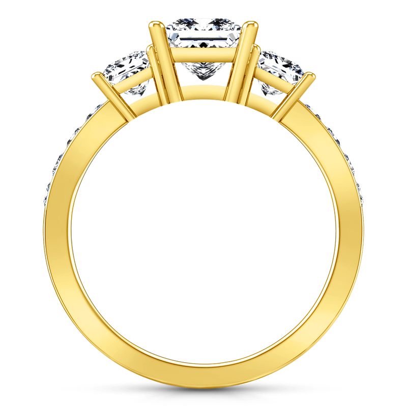 Three Stone Diamond Princess Cut Engagement Ring Rebecca 14K Yellow Gold