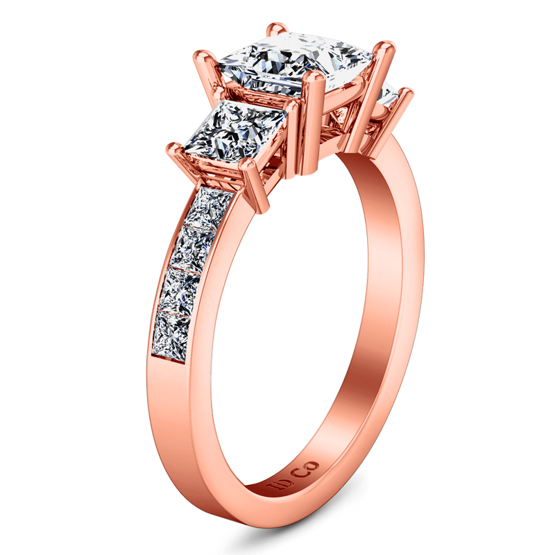 Three Stone Princess Cut Engagement Ring Rebecca 14K Rose Gold