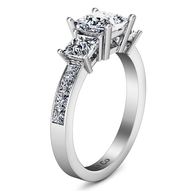 Three Stone Princess Cut Diamond Engagement Ring Rebecca 14K White Gold