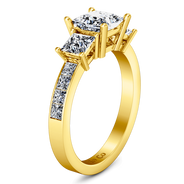 Three Stone Diamond Princess Cut Engagement Ring Rebecca 14K Yellow Gold