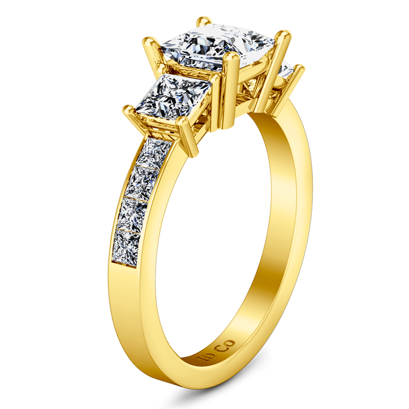 Three Stone Diamond Princess Cut Engagement Ring Rebecca 14K Yellow Gold