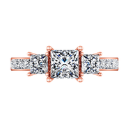 Three Stone Princess Cut Engagement Ring Rebecca 14K Rose Gold