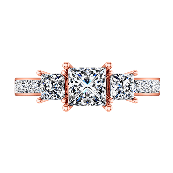 Three Stone Princess Cut Engagement Ring Rebecca 14K Rose Gold
