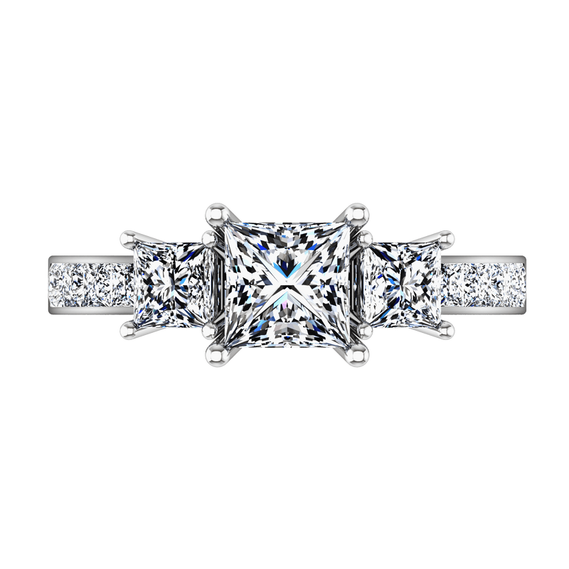 Three Stone Princess Cut Diamond Engagement Ring Rebecca 14K White Gold