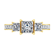 Three Stone Diamond Princess Cut Engagement Ring Rebecca 14K Yellow Gold