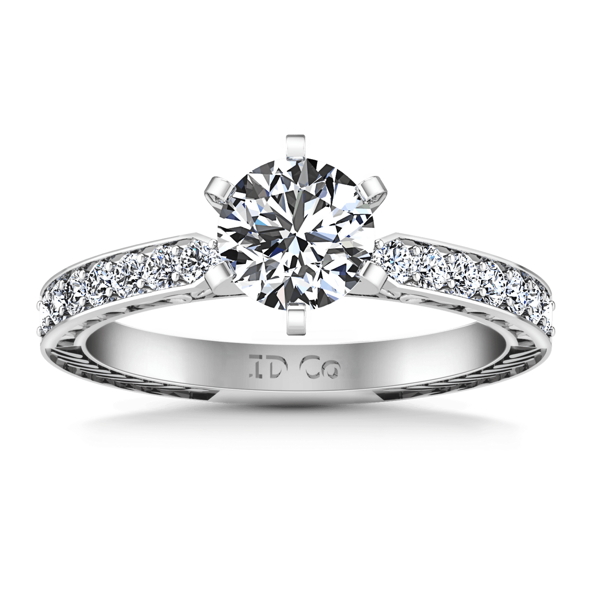 Round Diamond Pave Engagement Ring Arabesque 14K White Gold