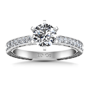 Round Diamond Pave Engagement Ring Arabesque 14K White Gold