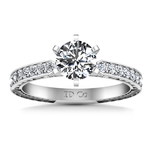 Round Diamond Pave Engagement Ring Arabesque 14K White Gold