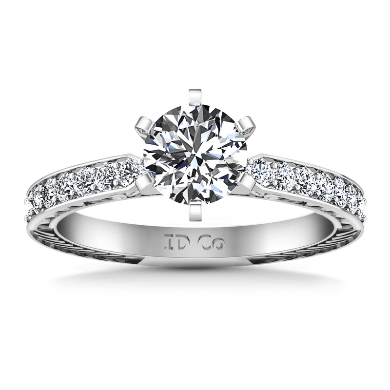 Round Diamond Pave Engagement Ring Arabesque 14K White Gold