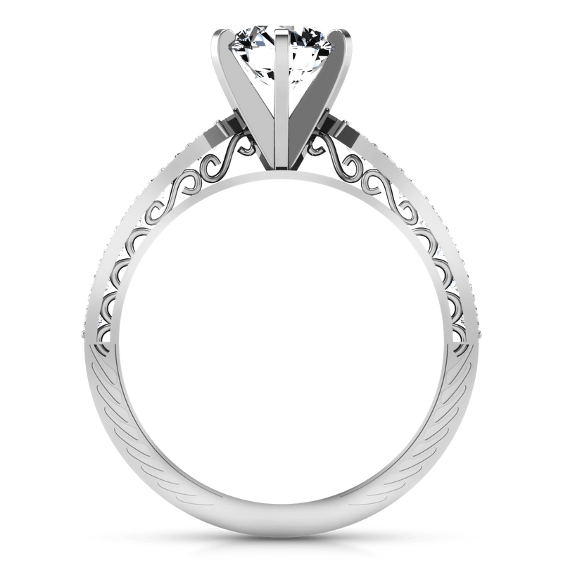 Round Diamond Pave Engagement Ring Arabesque 14K White Gold