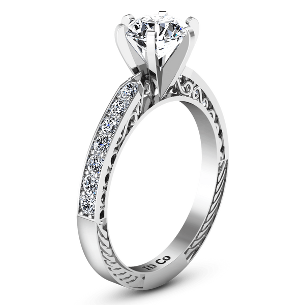 Round Diamond Pave Engagement Ring Arabesque 14K White Gold