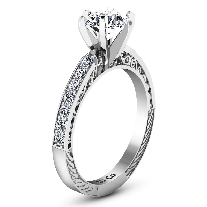 Round Diamond Pave Engagement Ring Arabesque 14K White Gold