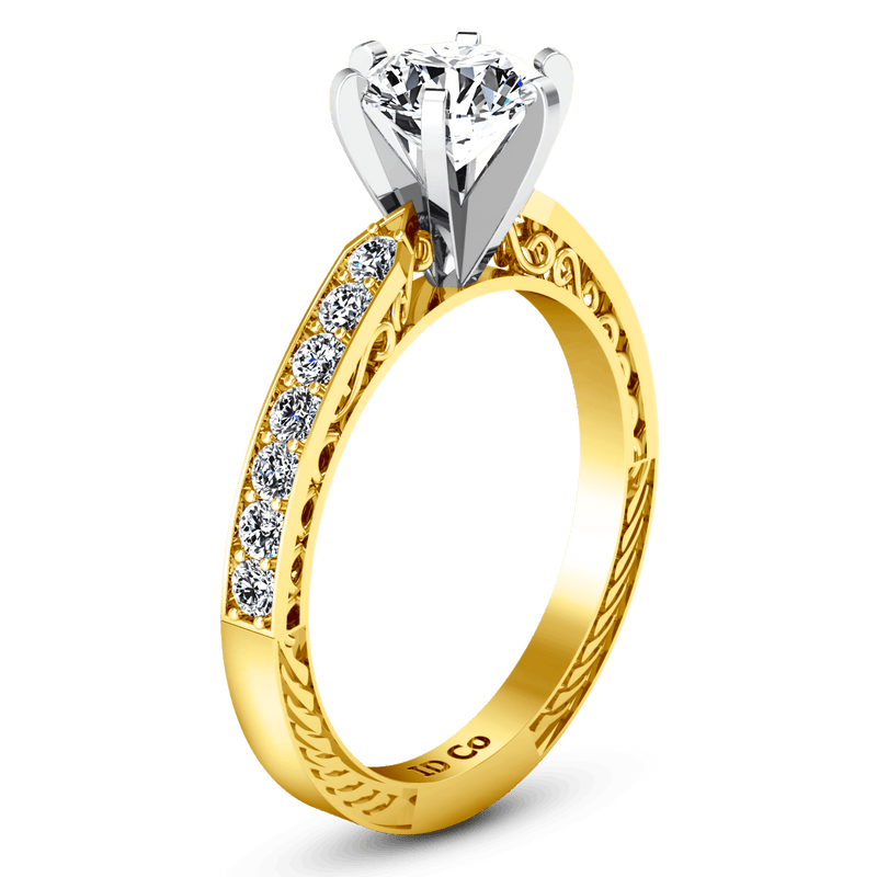 Pave Diamond EngagementRing Arabesque 14K Yellow Gold