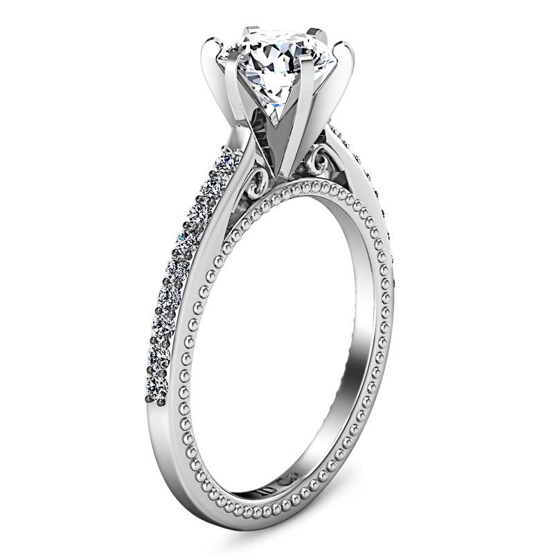 Round Diamond Pave Engagement Ring Embrace 14K White Gold