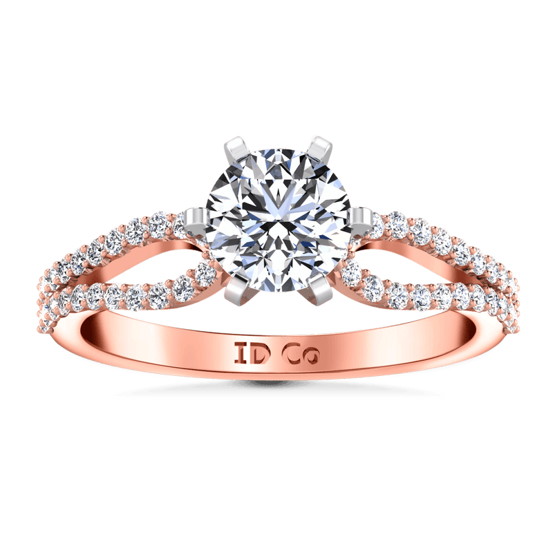 Pave Diamond Engagement Ring Tres Jolie 14K Rose Gold