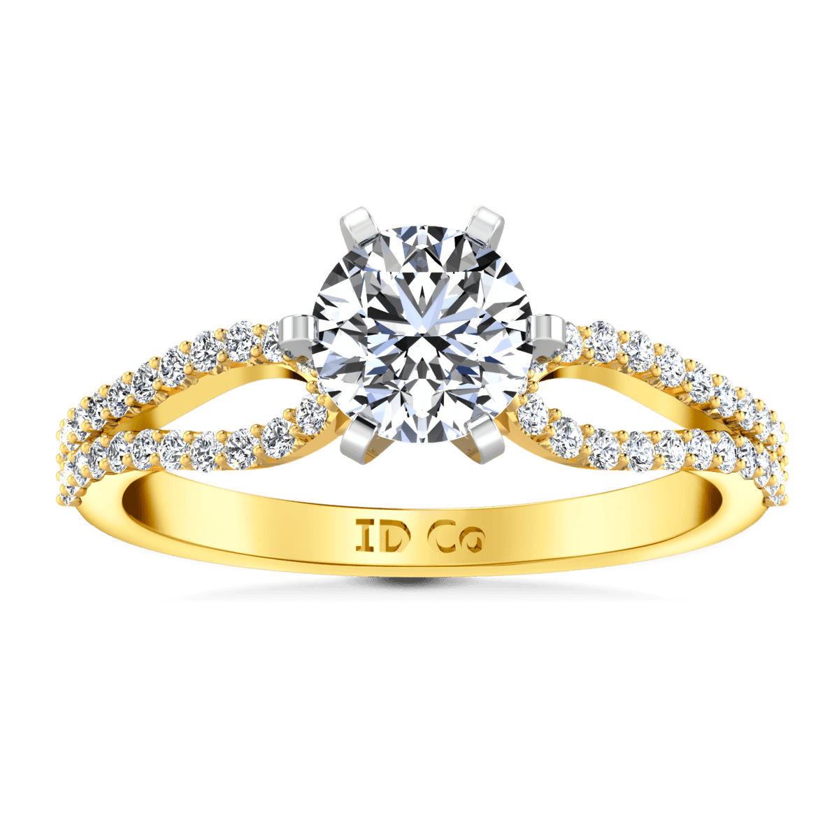 Pave Diamond EngagementRing Tres Jolie 14K Yellow Gold
