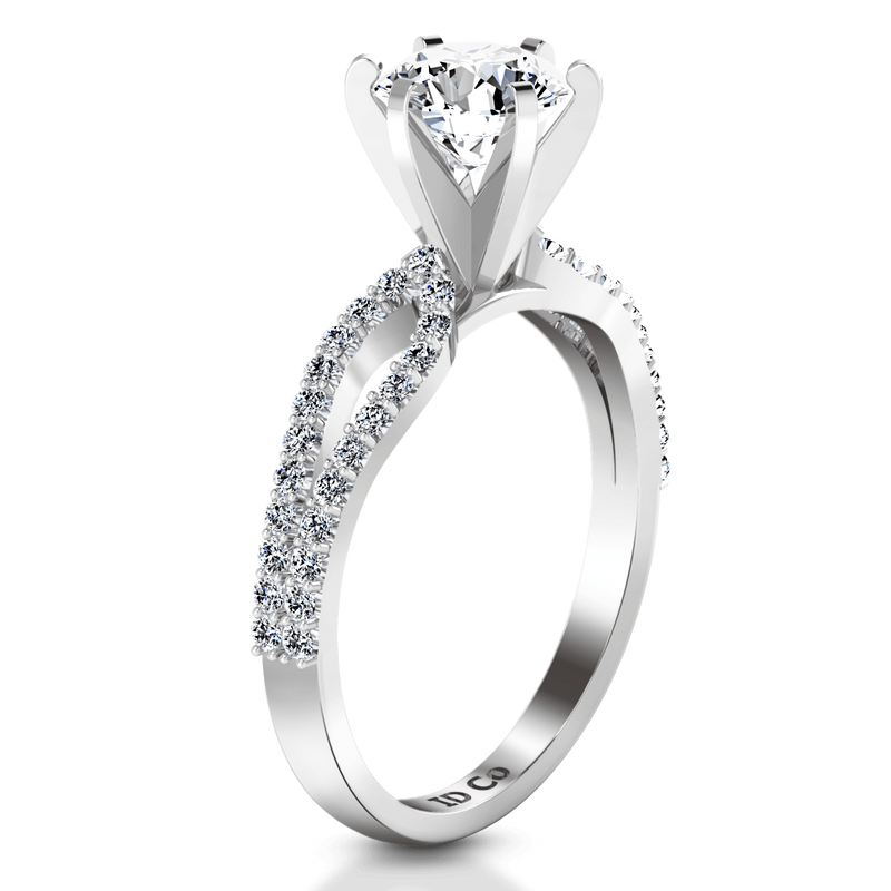 Round Diamond Pave Engagement Ring Tres Jolie 14K White Gold