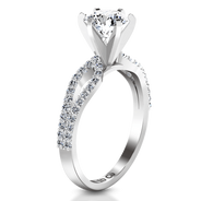 Round Diamond Pave Engagement Ring Tres Jolie 14K White Gold