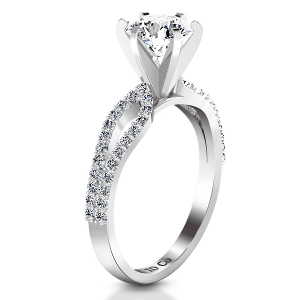 Round Diamond Pave Engagement Ring Tres Jolie 14K White Gold