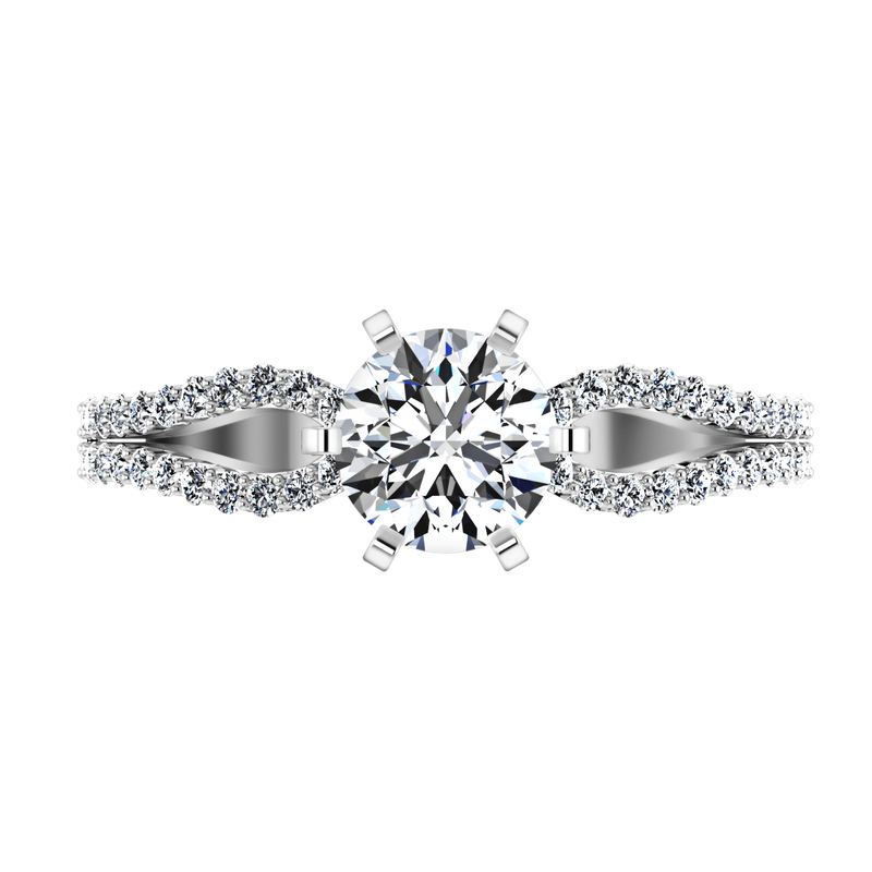 Round Diamond Pave Engagement Ring Tres Jolie 14K White Gold