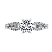 Round Diamond Pave Engagement Ring Tres Jolie 14K White Gold