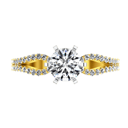 Pave Diamond EngagementRing Tres Jolie 14K Yellow Gold