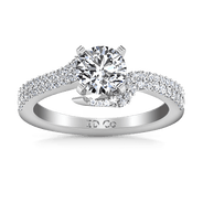 Pave Round Diamond Engagement Ring Amber 14K White Gold