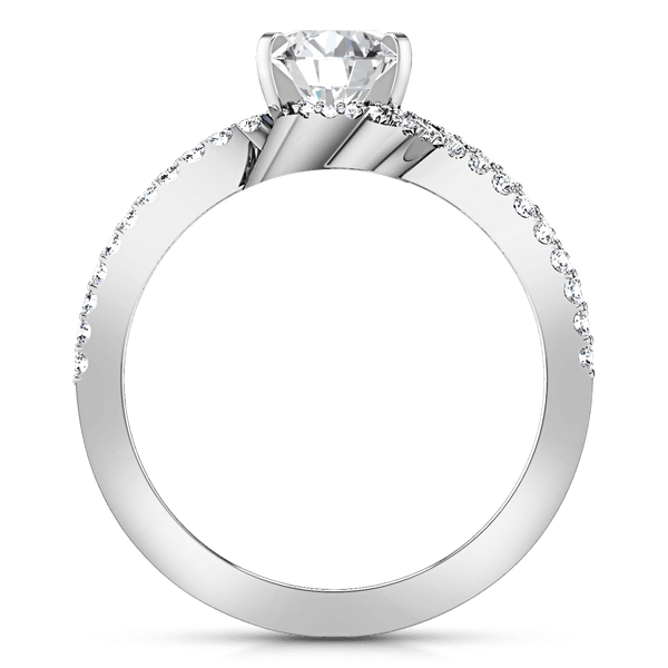 Pave Round Diamond Engagement Ring Amber 14K White Gold