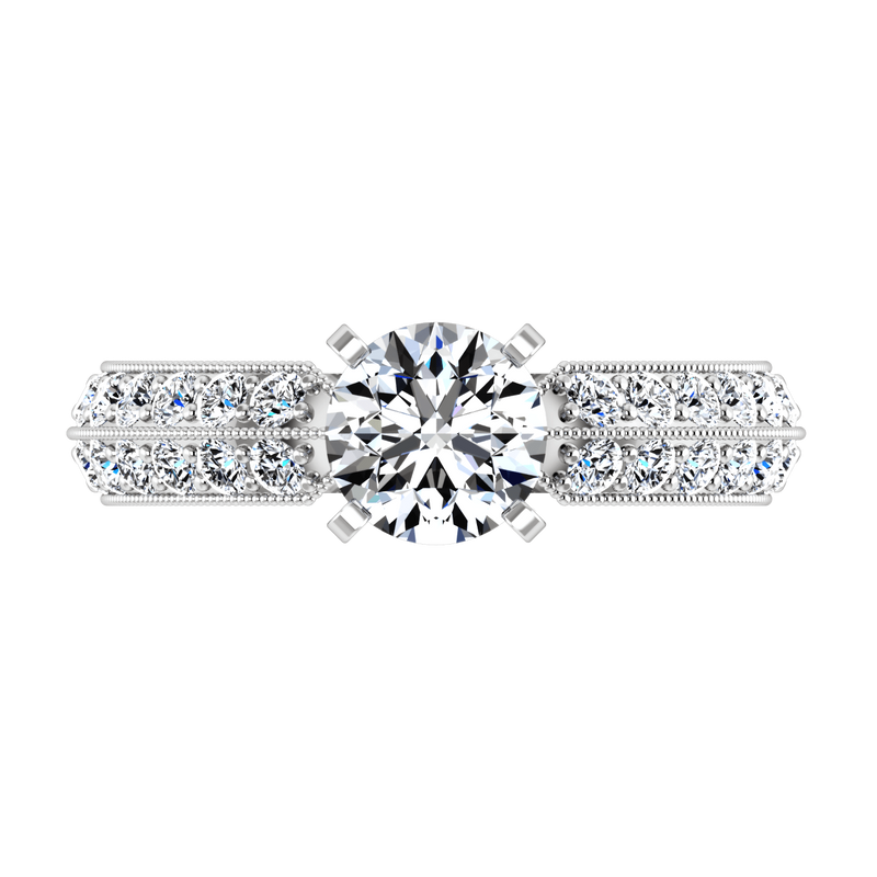 Round Diamond Pave Engagement Ring Amore 14K White Gold