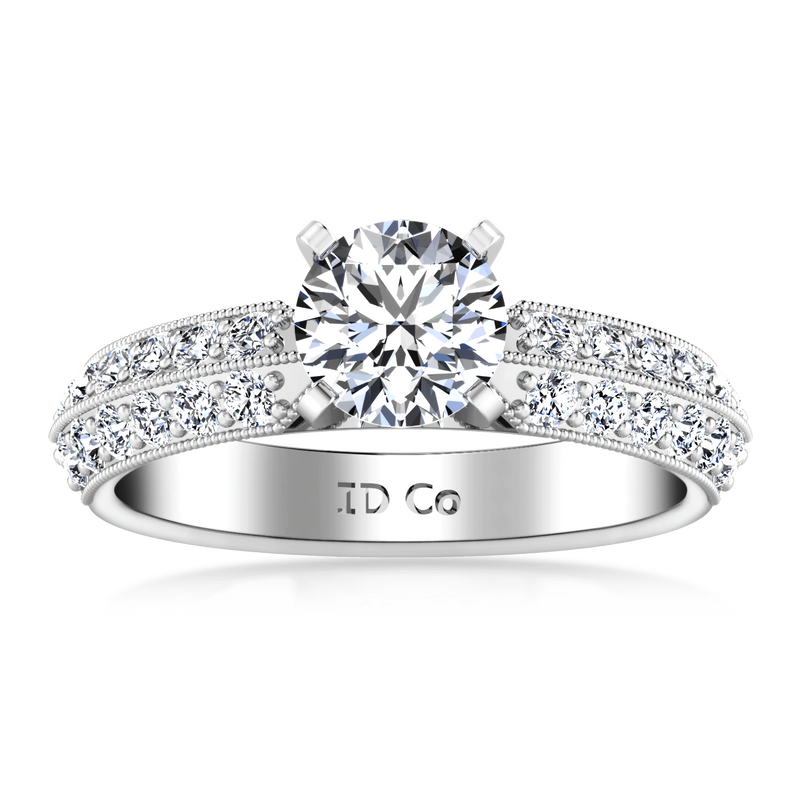 Round Diamond Pave Engagement Ring Amore 14K White Gold