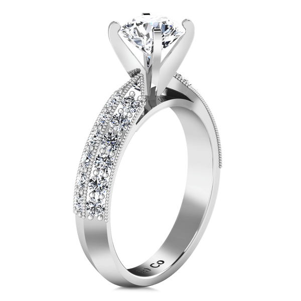 Round Diamond Pave Engagement Ring Amore 14K White Gold