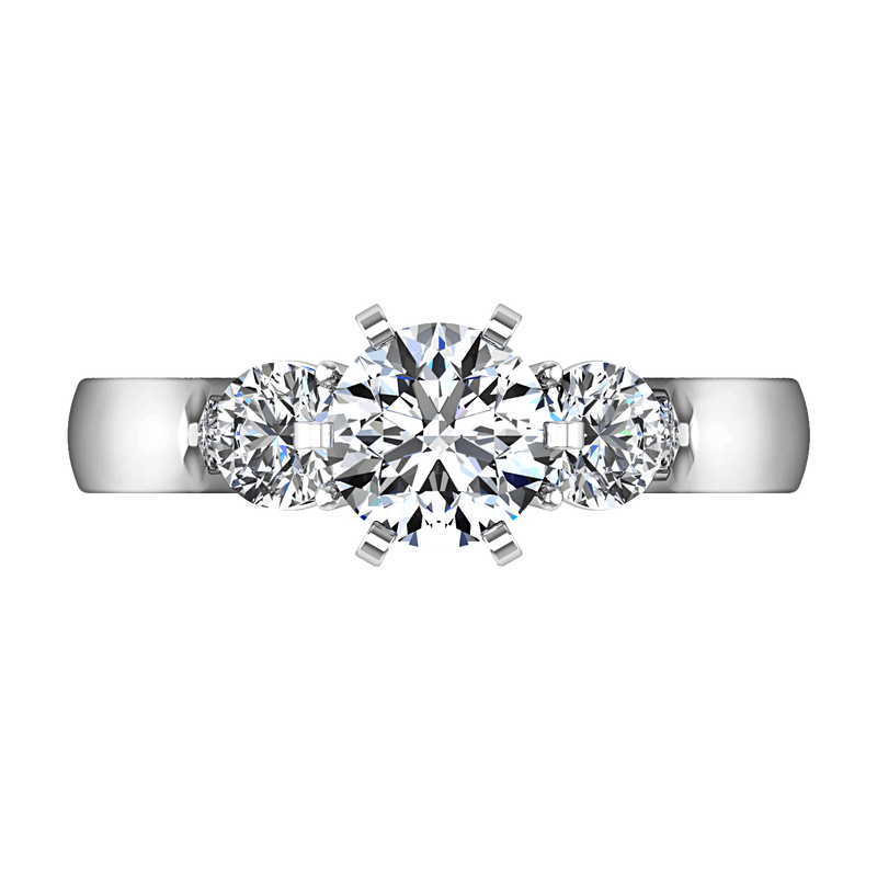 Round Diamond Three Stone Engagement Ring Justine 14K White Gold