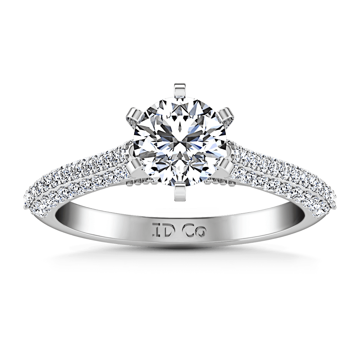 Pave Round Diamond Engagement Ring Royal 14K White Gold