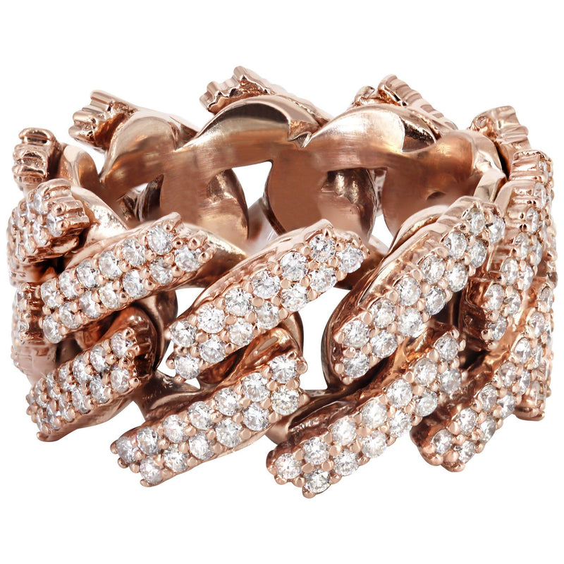 14K Rose Gold Diamond Cuban Link Ring | 4.00 Carats