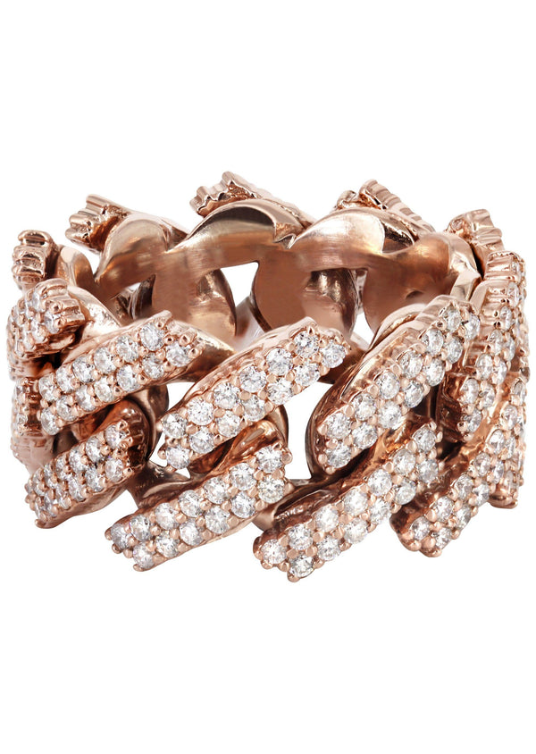 14K Rose Gold Diamond Cuban Link Ring | 4.00 Carats